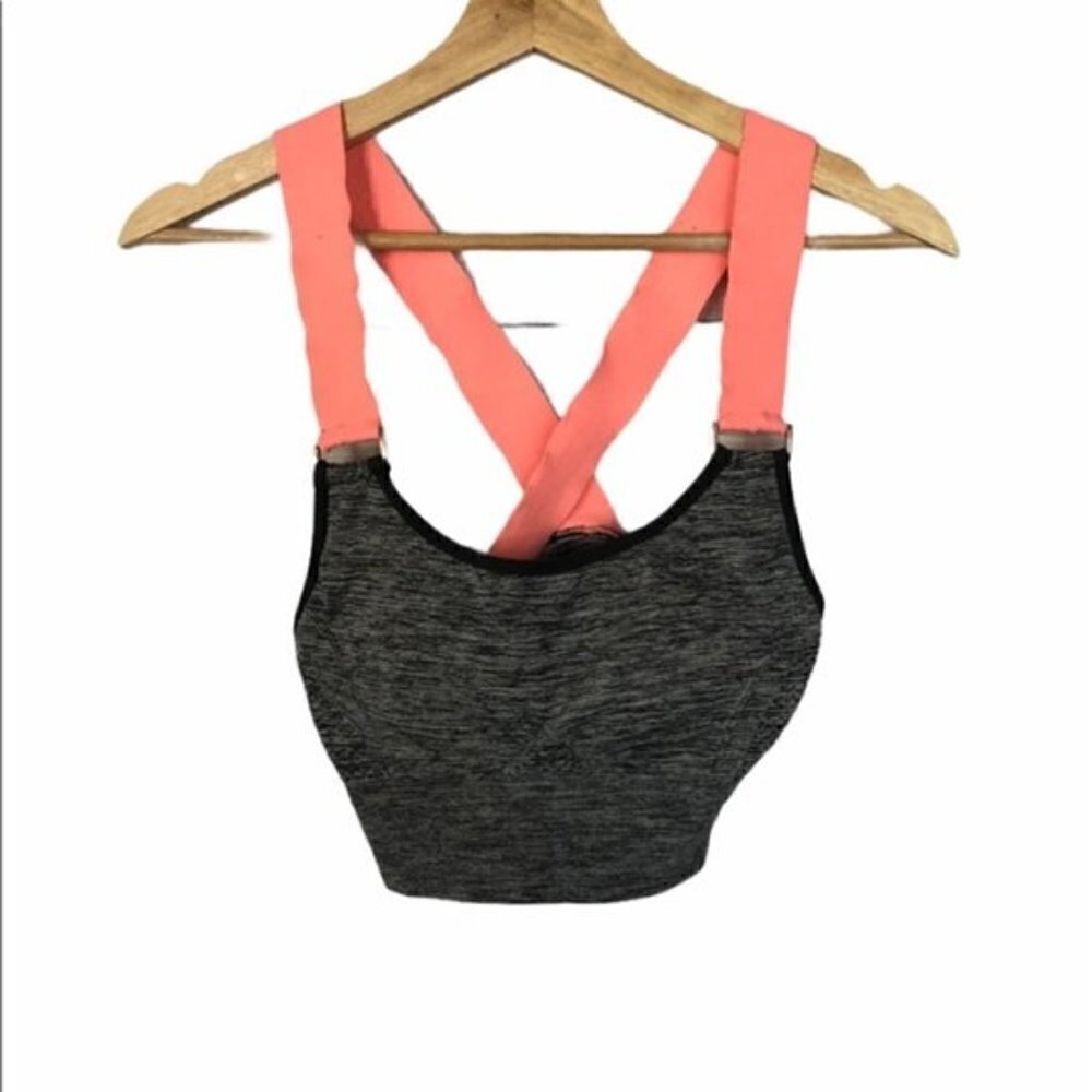 Marika Heathered Black Neon Pink Cross Back Sport Bra Medium Support M